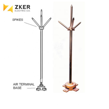 New design for 14mm brass  lightning rod to be mounted vertically on a pole or on roof top  for lightning protection system